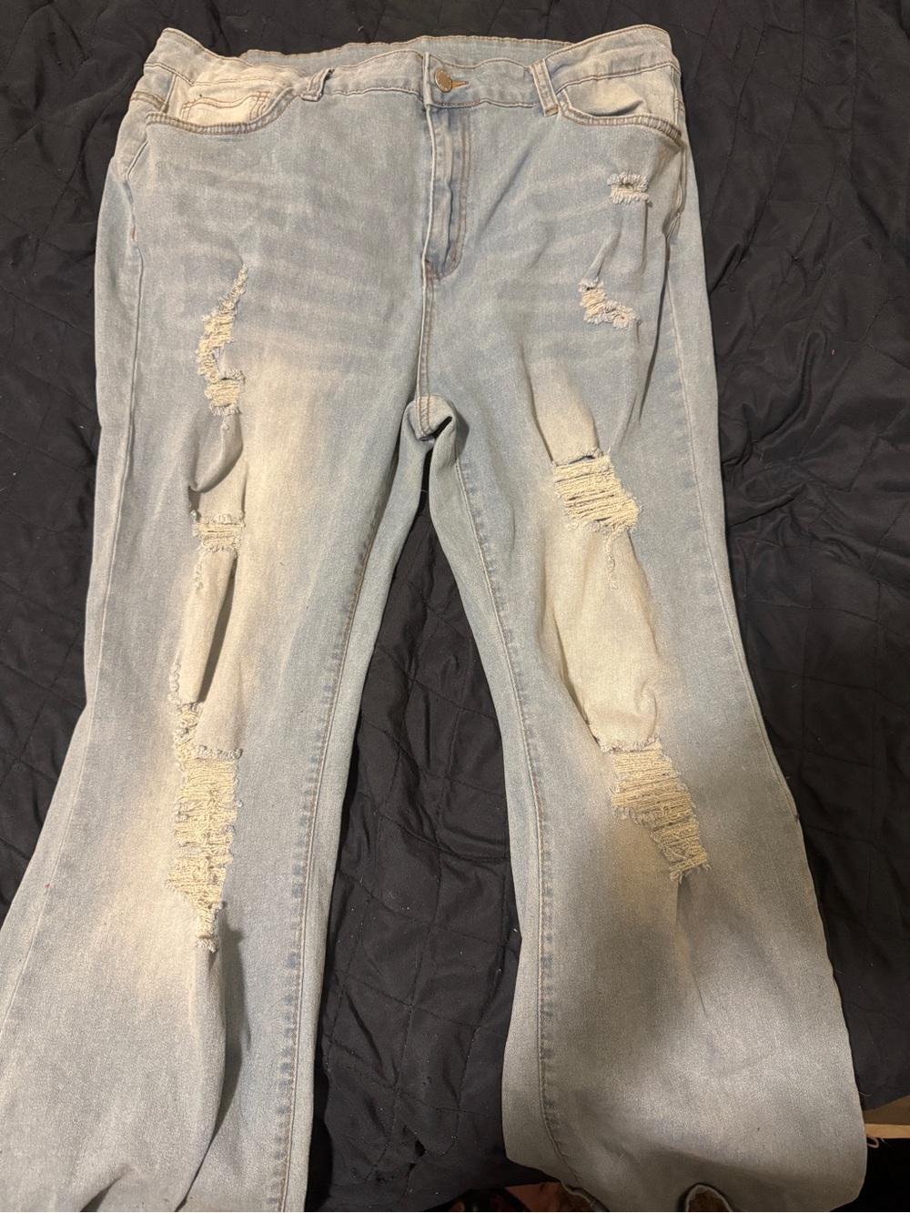 SHEIN Light Blue Distressed Flare Jeans